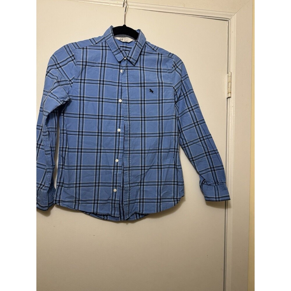 H&M Boys Plaid Blue Shirt Size 14
